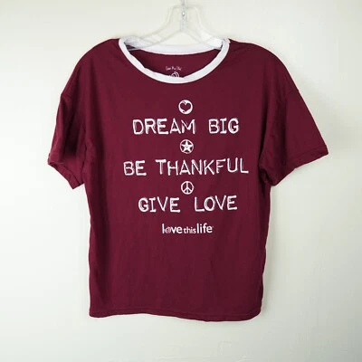 Camisa pulóver manga corta Love This Life para mujer borgoña talla XS Foto 1 de 3