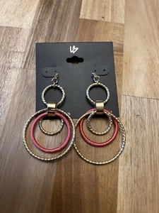 Lane Bryant drop earrings pink gold circles NWT Nickel Free Sensitive Ears - Picture 1 of 3