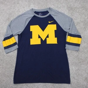 Nike Michigan Wolverines Raglan Shirt Men Medium Blue Athletic Cut Tri-Blend - Picture 1 of 18