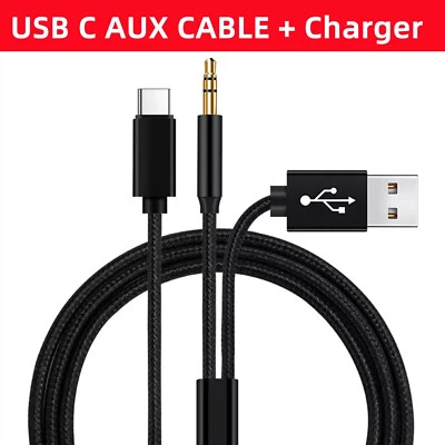 USB C Aux Cable in Car + Charging Cable For iPhone 16 15 Android Samsung S24 S23 - Image 1 of 4