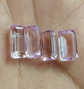 17 Ct Natural Emerald Cut Pink Kunzite Lot Transparent Untreated Gemstone 4 Pcs - Picture 1 of 8