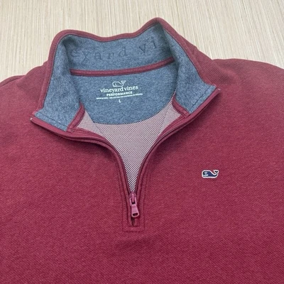 Pullover Vineyard Vines Para Hombres Gran Rendimiento 1/4 Cremallera Borgoña Manga Larga Foto 1 de 4