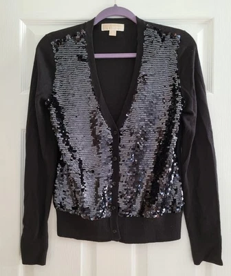 Cárdigan mujer manga larga lentejuelas detalle frontal suéter. MK. Talla M. Negro Foto 1 de 4