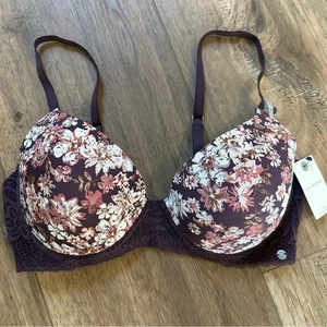 NUOVO!! Reggiseno in pizzo floreale marca Lucky, viola, leggero sollevamento Demi Bra, 36C - Foto 1 di 11