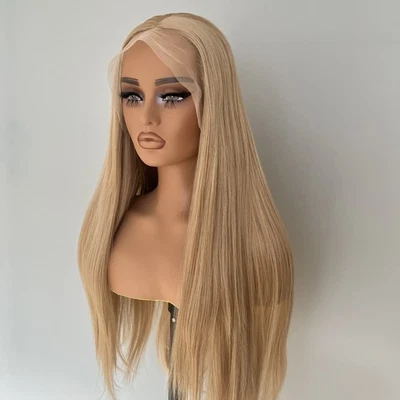 Perucas frontais de renda de cabelo resistente ao calor loiro mel natural longo reto - Imagem 1 de 4