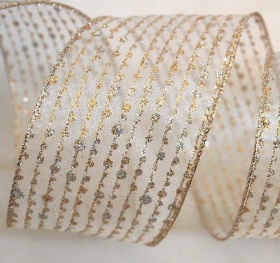 Cinta con cable de oro de 5 yardas de 2 1/2" boda aniversario Navidad 5 yardas elegir Foto 1 de 2