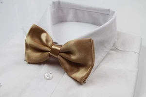 Mens Gold Bow Tie Pre-Tied Wedding Formal Classic Fashion Accessory Champagne - Picture 1 of 3