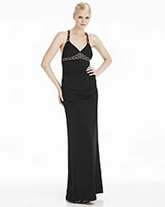  Niteline neu mit Etikett $ 330 langes schwarzes Perlen V-Ausschnitt Abendkleid 4 - Bild 1 von 3