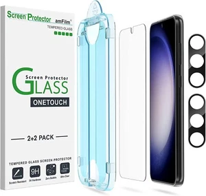 (2+2 pack) amFilm OneTouch for S23 Tempered Glass Screen & Lens Glass Protector - Picture 1 of 6