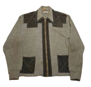 Vintage 60s Cascade Of California Zip Sweater Acrylic Leather M/L H3 - Picture 1 of 9