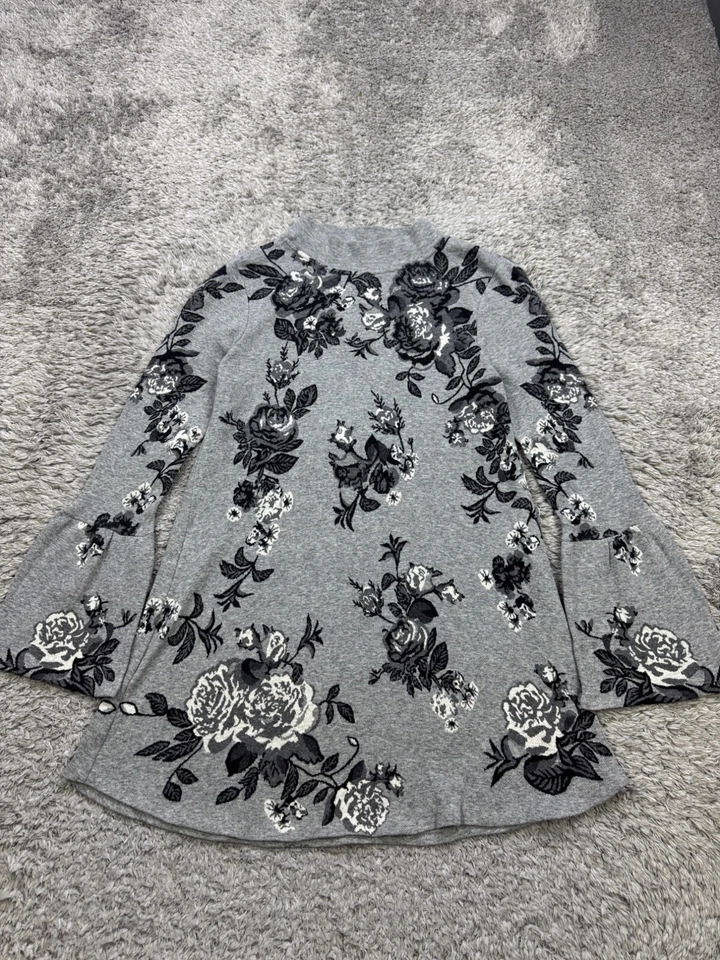 Suéter Style & Co Mujer Pequeño Gris Jaspeado Floral Manga Campana Cuello Simulado Túnica Foto 1 de 4