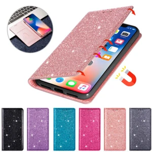 Glitter Wallet Case Magnetic Flip Cover for iPhone 16e/16/15/14/13/12/11 Pro Max - Picture 1 of 38