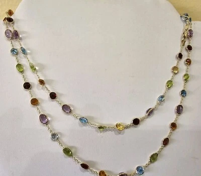 Oro Amarillo 14k Con Collar Genuino, Natural Multicolor 34" Bloqueo Langosta Foto 1 de 4