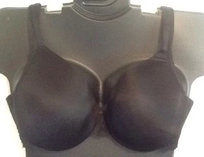Vintage Satin Full Coverage BLACK Lace Trim Cacique Lane Bryant Plus Size Bra - Image 1 of 4