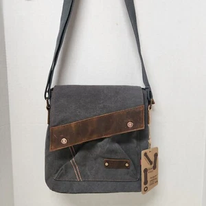 Augur Messenger Bag Leather Canvas Shoulder Crossbody Purse Grey #9088 - Imagen 1 de 13