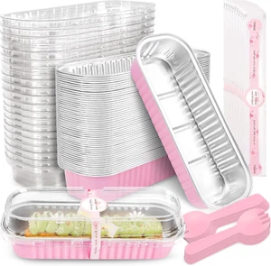50 Pack Mini Cake Pans with Lids and Spoons Rectangular Aluminum Foil Baking ... - Picture 1 of 1