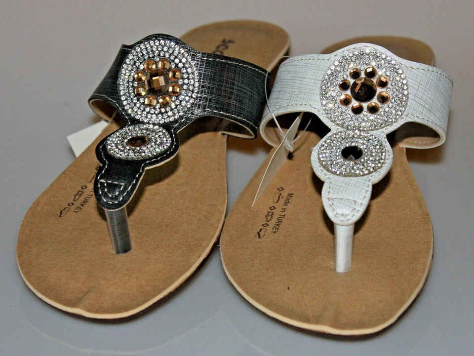 Damen Pantolette -Zehengreifer  SCANDI mit Strasssteinen  Weiß und Schwarz *NEU* - Bild 1 von 1