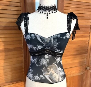 Dolls Kill Gothic Victorian Come My Sweet Angel Floral Lace Strap Cami Top M - Bild 1 von 9
