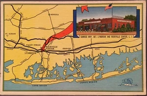 Rockville Centre LI NY ~ Niederstein’s Restaurant & LI Map ~ Nassau County Linen - Imagen 1 de 2