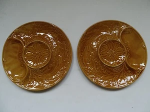 TWO PLATES MAJOLICA BROWN ARTICHOKE FRANCE GIEN - Picture 1 of 3