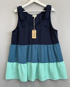 OTT Women’s Plus Sz 2X Coastal Cool Tiered Ruffle Color Block Tank Top NWT - Picture 1 of 8