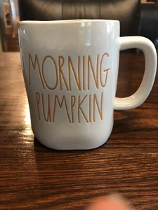Rae Dunn MORNING PUMPKIN Mug New 2019 Ceramic Halloween White And Orange RARE - Picture 1 of 4