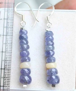 Orecchino gioiello fatto a mano perle pietre preziose tanzanite argento sterling 925 24,50 ct - Foto 1 di 3