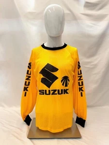 Vintage 80's Suzuki Motocross Yellow Mesh Long Sleeve Size L MOTO Jersey MX Race - Picture 1 of 4