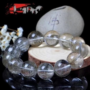 Bracciale perle tonde cristallo quarzo rutilato argento naturale 16mm AAA - Foto 1 di 5