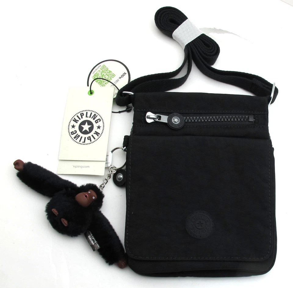 KIPLING Live Light NWeldorado Swing Pack Crossbody Nylon Black Tonal Monkey