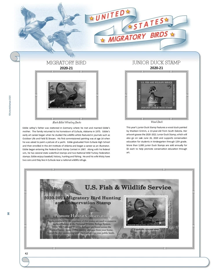 Suplemento de estampilla de pato federal de Estados Unidos 2020-21 (alternativa White Ace) Foto 1 de 1