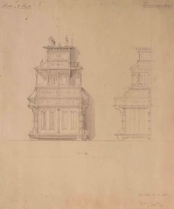 Schrank Historismus Entwurf Studentenverbindung NORA Berlin sign Zeichnung 1885 - Picture 1 of 2