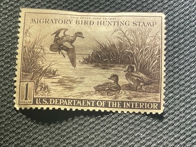 US 1942 Federal Duck Stamp Scott RW9 Baldpates Ducks Fine Mint No Gum Hinged - Image 1 of 2