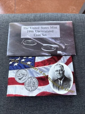 1996 US Mint Uncirculated 11-Coin P & D Set with 1996-W Roosevelt Dime - Image 1 of 4