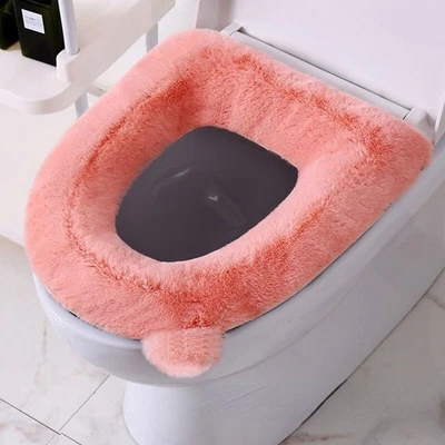 Funda de asiento de inodoro suave más gruesa calentador cremallera lavable baño imitación piel cojín Foto 1 de 4