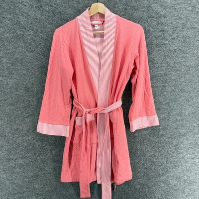 Bata Charter Club Mujer XS Rosa Rayas Frente Abierto Cinturón Manga Larga Algodón Foto 1 de 4