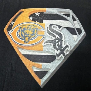 Vtg 90s/Y2K Chicago Bears White Sox Superman S-Shield Logo Mashup T-Shirt XL - Picture 1 of 3