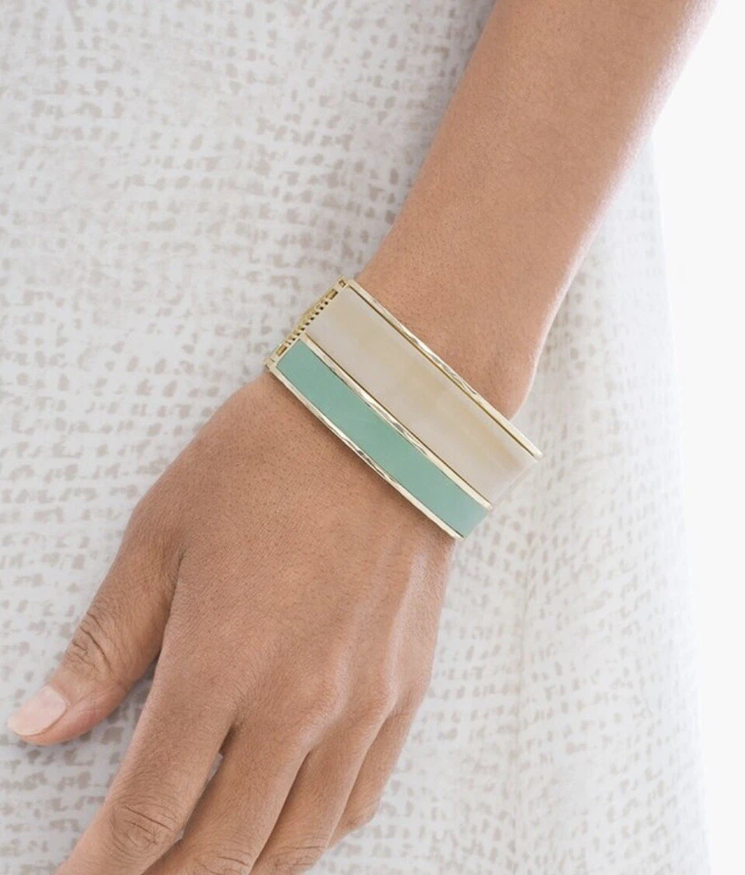 CHICOS Serena Cuff Bracelet Gold Aqua Blue Tan Retail