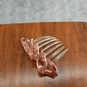 Marbled Pattern Vintage Hair Comb Made In France Pink & Cream Hard Plastic - Picture 1 of 8