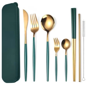 8 Pieces Stainless Steel Flatware Set Portable Reusable Cutlery Set Travel Ut... - Picture 1 of 9