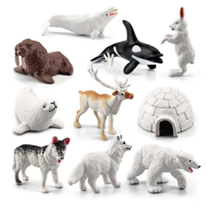 10pcs/1set Realistic Arctic Animal Model Toys Kids Resin Animal Ornaments Decor - Picture 1 of 6
