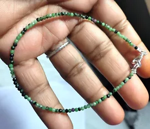 green ruby zoisite gemstone 2 mm round beads 925 fine silver 10" string bracelet - Picture 1 of 4