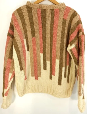 Suéter suéter tejido a mano vintage hecho a mano para hombre XL? Raya de salmón marrón crema Foto 1 de 4