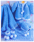CROCHET PATTERN Baby blanket cot pram cover matinee coat layette DK bootees hat