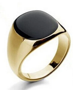18K GOLD EP BLACK OVAL CUT MENS DRESS RING SIZE 7-14 YOU CHOOSE - Picture 1 of 2