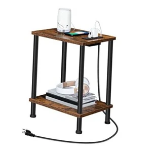 Side/End Table with Charging Station, USB Ports and 1 Rustic Brown + Black - Picture 1 of 7