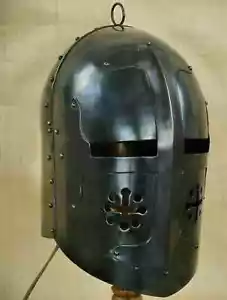 Mittelalter Ritterhelm Kreuzritter Templer 18 Gauge Eisen LARP SCA Silberhelm - Bild 1 von 3