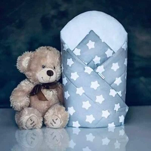 BABY SWADDLE WRAP NEWBORN BLANKET BABYMAM BIG WHITE STARS ON GREY - Picture 1 of 2