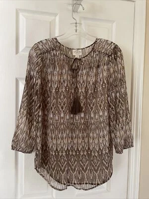 Blusa Camisa St. John's Bay Para Mujer Bonita Tonos Marrón Manga 3/4 Talla S Foto 1 de 3