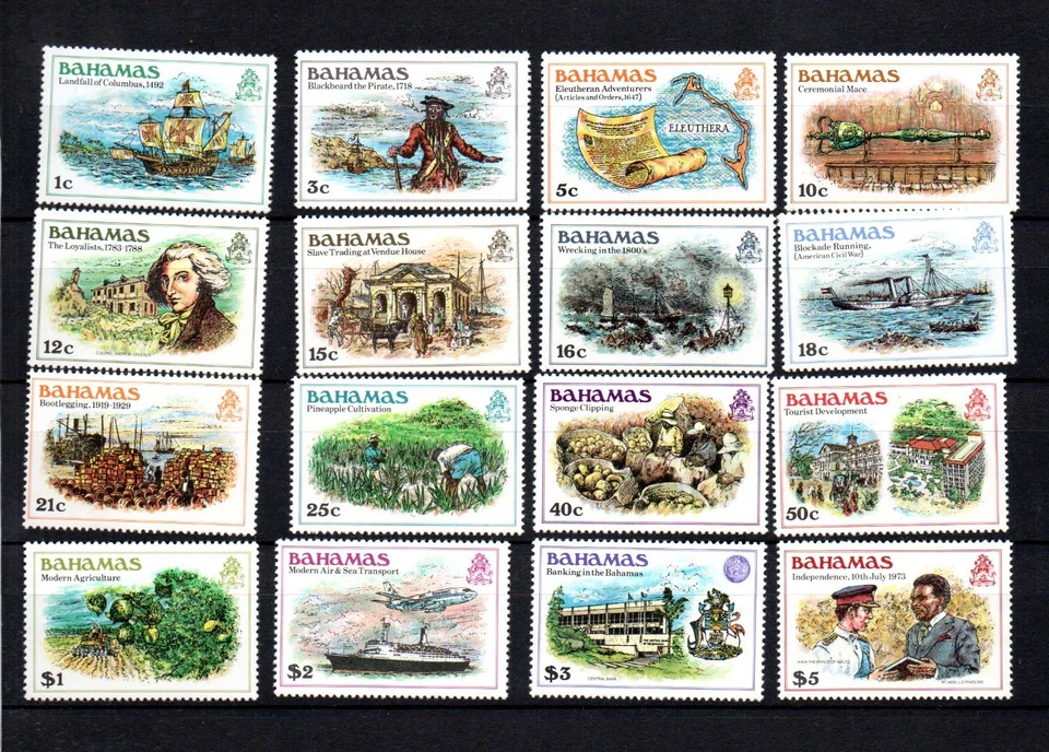 Bahamas 1980 old set definitives/history stamps (Michel 454/69) nice MNH - Image 1 of 1